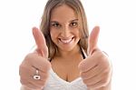 Portrait Of Female With Thumbs Up Stock Photo