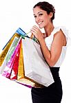 Portrait Of Pretty Young Women Smiling With Shopping Bag Stock Photo
