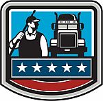 Pressure Washer Worker Truck Crest Usa Flag Retro Stock Photo