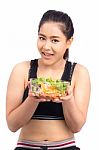Pretty Girl Holding Fresh Vegetable Salad Stock Photo