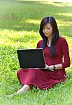 Pretty  Woman With Laptop Stock Photo