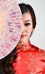 Pretty Women With Chinese Traditional Dress Cheongsam And Hole C Stock Photo