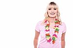 Pretty Young Woman Wearing Hawaiian Garland Stock Photo