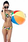 Pretty Young Woman With A Beach Ball Stock Photo