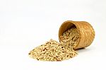 Raw Brown Rice In Bamboo Box; Kratip Stock Photo