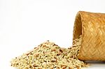 Raw Brown Rice With Bamboo Box; Kratip Stock Photo