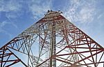 Red And White Communications Tower Stock Photo