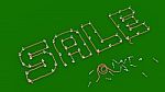 Sale - Rope Outlined To Pins Wording On Green Board Stock Photo