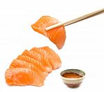 Salmon with chopstick Stock Photo