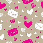 Seamless Pattern Background Of Love Letter And Hearts Stock Photo