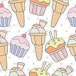 Seamless Pattern Of Ice Cream Cones And Cupcakes Stock Photo