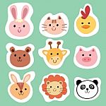 Set Of Colorful Cute Animals And Pets , Cartoon Illustration Stock Photo