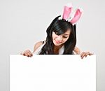 Sexy Bunny Girl Hold White Board Stock Photo