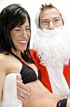 Sexy Lady With Santa Man Stock Photo