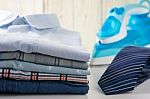 Shirts And Tie With Iron Stock Photo