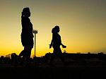 Silhouette Teen Age Run Together  Track Stock Photo