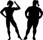 Silhouettes Of Bodybuilder And Fat Woman Stock Photo