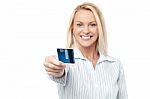 Smart Executive Woman Holding Credit Card Stock Photo