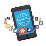 Smartphone With Social Media Icons Stock Photo