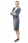 Smiling Business Woman, Folded Arms Stock Photo