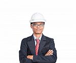 Smiling Engineer On White Use For Multipurpose Stock Photo