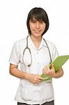 Smiling Medical  Woman Doctor  With Stethoscope And  Clipchart Stock Photo