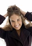 Smiling Woman Posing With Open Hairs Stock Photo
