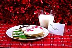 Snow Man, Ginger Bread, Cookie With Note For Santa Stock Photo
