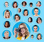Social Network Of A Female Photographer Stock Photo