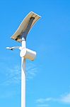 Solar Energy Light Pole Road With Blue Sky Background Stock Photo