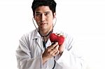 Solated Doctor Use Stethoscope To Check Up Heart Stock Photo