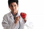 Solated Doctor Use Stethoscope To Check Up Heart Stock Photo