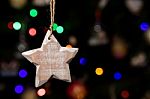Star Shape Of Christmas Ornaments Hanging On Christmas Tree Stock Photo