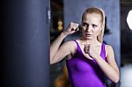 Strong Boxing Woman Exercise In A Gym Stock Photo