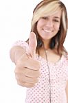 Successful Woman Giving Thumbs Up Stock Photo