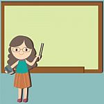 Teacher Cartoon At Blackboard With Space For Your Text Stock Photo