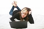 Teenage Girl Working With Laptop Stock Photo