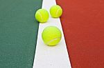 Tennis Court At Base Line With Ball Stock Photo