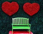 The Green Bench With Red Heart Background