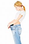 Thin Lady After Her Diet Lost Kilograms Stock Photo