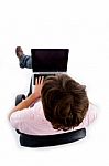 Top View Of Man Working On Laptop Stock Photo