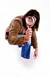 Top View Of Young Man Looking Through Lens Stock Photo