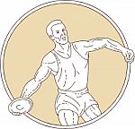 Track And Field Discus Thrower Circle Mono Line Stock Photo