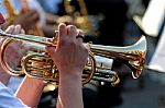 Trumpet And Music Stock Photo