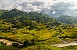 Vietnamese Valley With Rice Fields And Villages Stock Photo