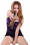 Woman And Gun Stock Photo