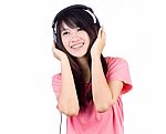 Woman  And Headphone Stock Photo