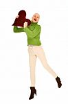 Woman Dancing With Pillow Stock Photo
