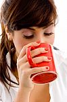 Woman Drinking Coffee Stock Photo