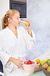 Woman Drinking Fresh Juice Stock Photo